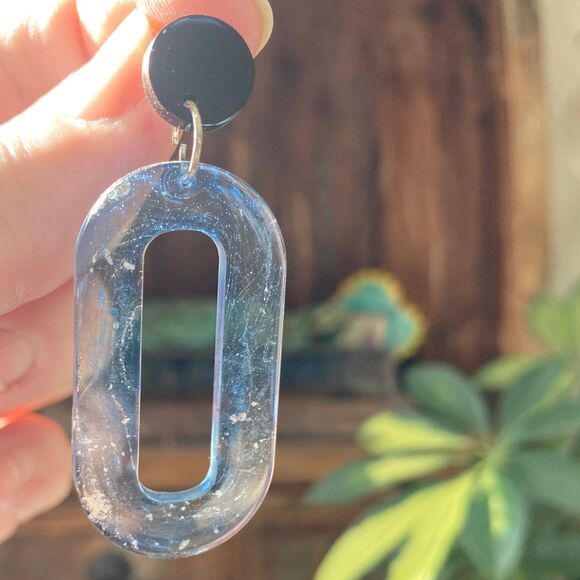 Handmade Blue Geometric Statement Earrings with Silver Accent - Picture 2 of 5